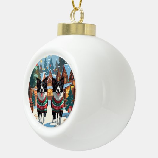 Border Collie Dogs Christmas Snow Holiday Keramische Bal Ornament (Rechts)