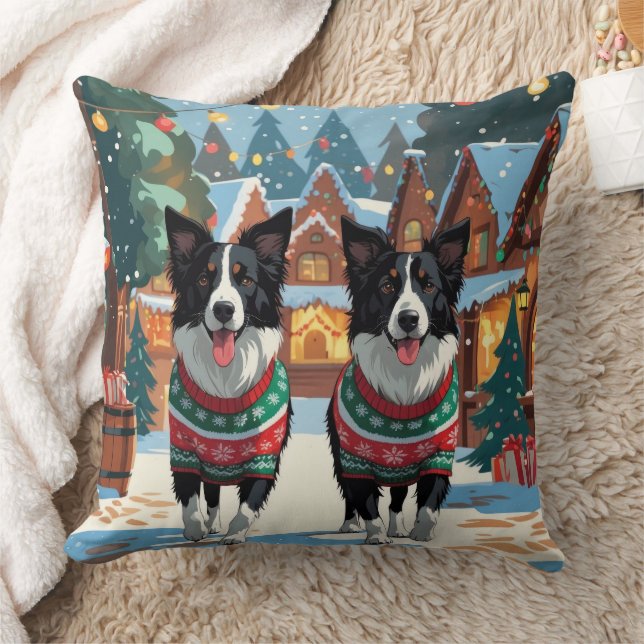 Border Collie Dogs Christmas Snow Holiday Kussen (Deken)