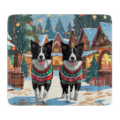 Border Collie Dogs Christmas Snow Holiday Snijplank (Voorkant)