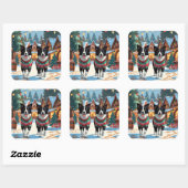 Border Collie Dogs Christmas Snow Holiday Vierkante Sticker (Vel)