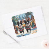 Border Collie Dogs Christmas Snow Holiday Vierkante Sticker (Envelop)