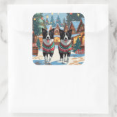 Border Collie Dogs Christmas Snow Holiday Vierkante Sticker (Tas)