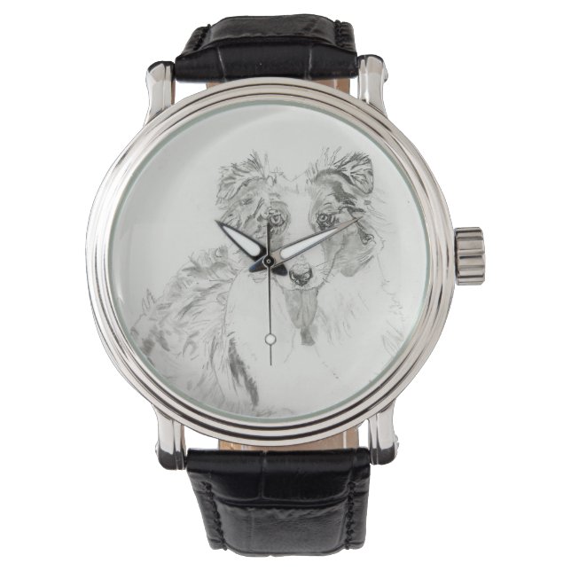 Border Collie Drawing Watch Horloge (Voorkant)