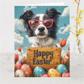 Border Collie Easter Eggs Kaart (Gele Bloem)