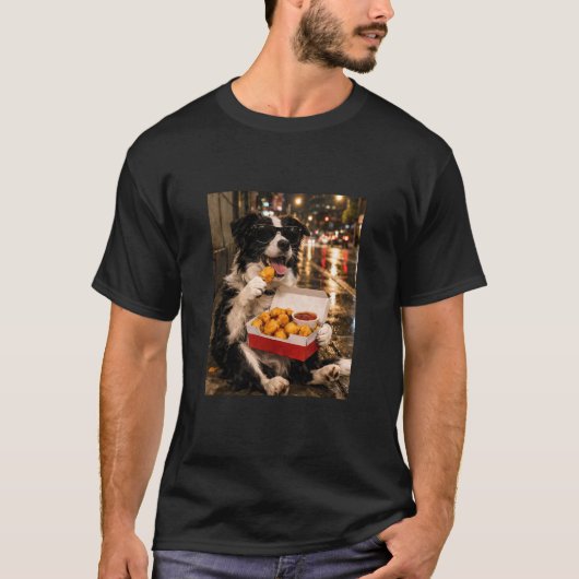 Border Collie Eet Kipnugget Meme Retro Urb T-shirt (Voorkant)