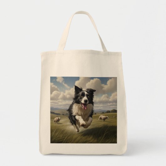 Border Collie Elegant Grocery Canvas tas (Voorkant)