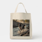 Border Collie Elegant Grocery Canvas tas (Achterkant)