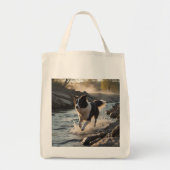 Border Collie Elegant Grocery Canvas tas (Voorkant)