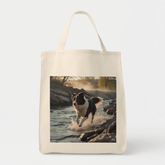 Border Collie Elegant Grocery Canvas tas (Voorkant)