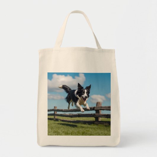 Border Collie Elegant Grocery Canvas tas (Voorkant)
