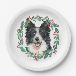 Border Collie Elegant Hond Kerstvakantie Papier Papieren Bordje