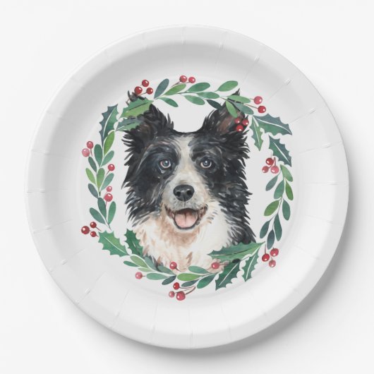 Border Collie Elegant Hond Kerstvakantie Papier Papieren Bordje (Voorkant)
