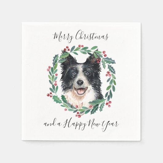 Border Collie Elegant Hond Vrolijk Kerstfeest Servet (Voorkant)