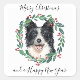 Border Collie Elegant Hond Vrolijk Kerstfeest Vierkante Sticker