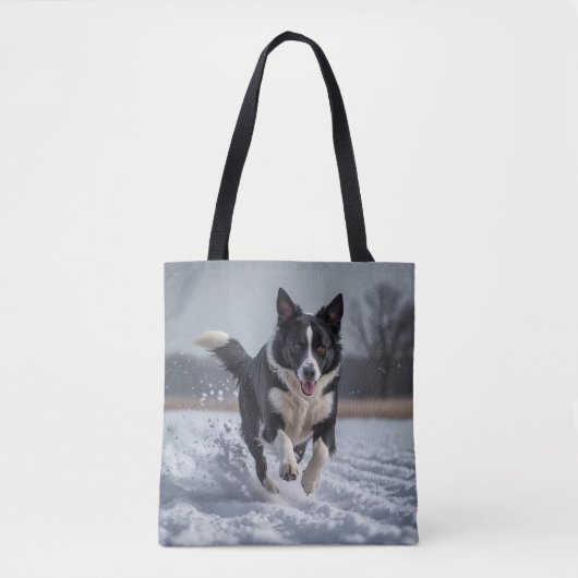 Border Collie Elegant Schouder Canvas tas (Voorkant)