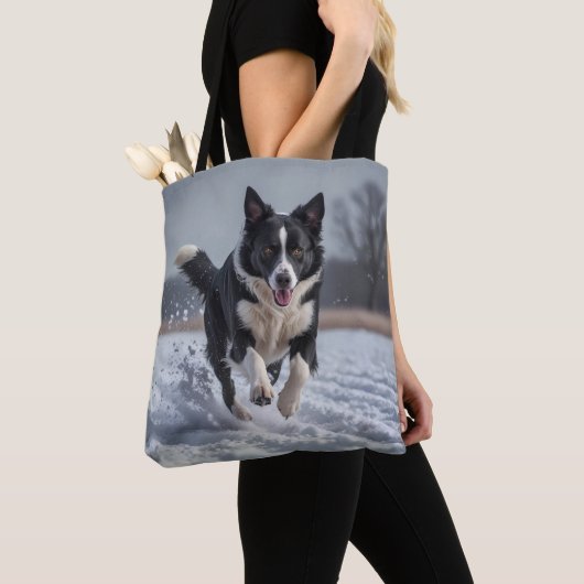 Border Collie Elegant Schouder Canvas tas (Dichtbij)