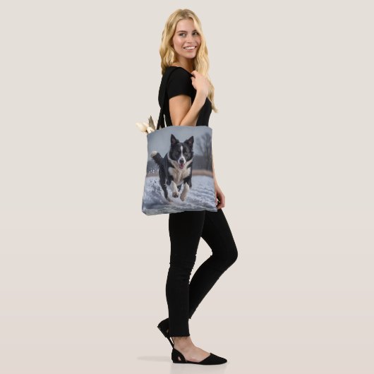 Border Collie Elegant Schouder Canvas tas (Op model)