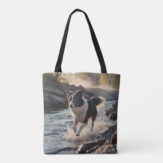 Border Collie Elegant Schouder Canvas tas (Achterkant)