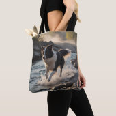 Border Collie Elegant Schouder Canvas tas (Dichtbij)