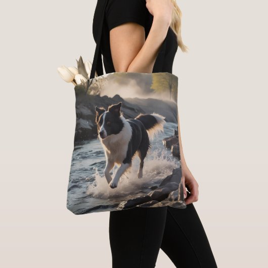 Border Collie Elegant Schouder Canvas tas (Dichtbij)