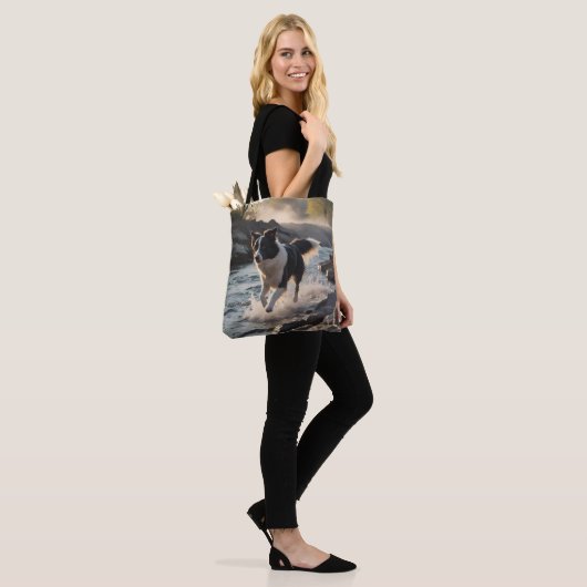 Border Collie Elegant Schouder Canvas tas (Op model)