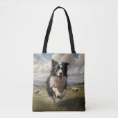 Border Collie Elegant Schouder Canvas tas (Voorkant)
