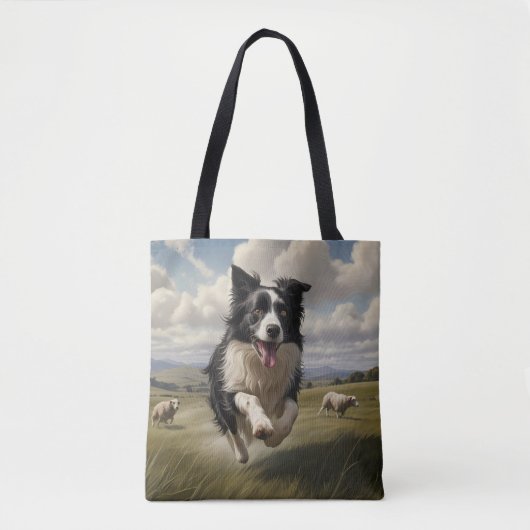Border Collie Elegant Schouder Canvas tas (Voorkant)
