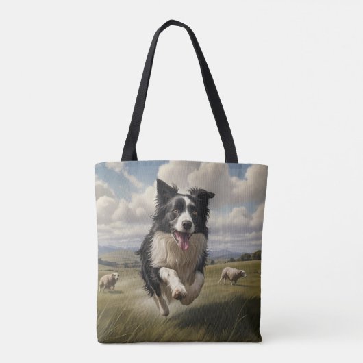 Border Collie Elegant Schouder Canvas tas (Achterkant)
