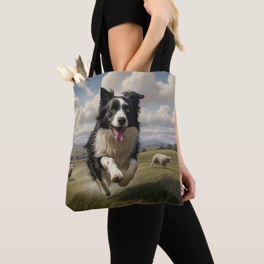 Border Collie Elegant Schouder Canvas tas (Dichtbij)