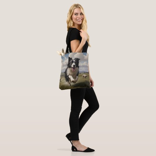 Border Collie Elegant Schouder Canvas tas (Op model)