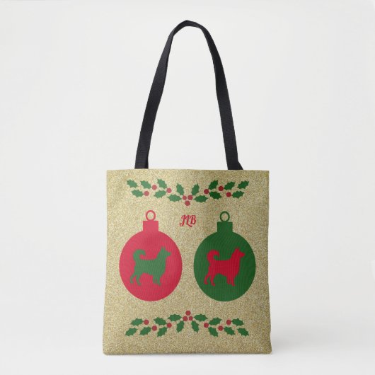 Border Collie en Holly Christmas Canvas tas (Voorkant)