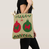 Border Collie en Holly Christmas Canvas tas (Dichtbij)