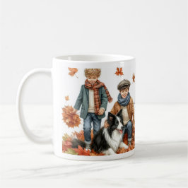 Border Collie en Kinderen Herfst Koffiemok