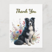 Border Collie en Wilde Bloemen Dankjewel Ansichtka Briefkaart (Voorkant)