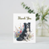 Border Collie en Wilde Bloemen Dankkaart Briefkaart (Staand voorkant)