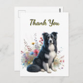 Border Collie en Wilde Bloemen Dankkaart Briefkaart (Voorkant / Achterkant)