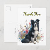 Border Collie en Wildflowers Bedankt Briefkaart (Voorkant / Achterkant)