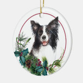 Border Collie Evergreen Berry Wreath Keramisch Ornament (Links)