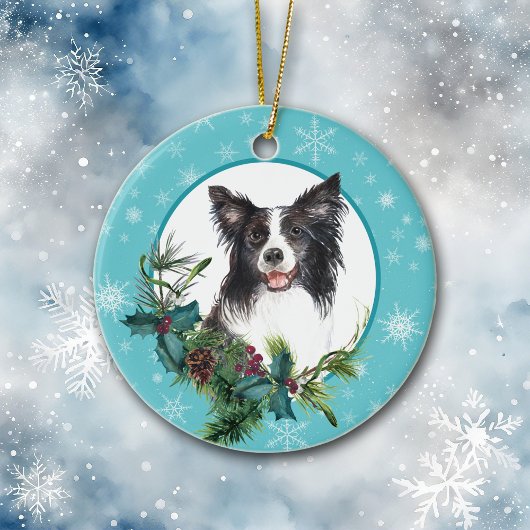 Border Collie Evergreen Blue Snowflake Keramisch Ornament