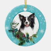 Border Collie Evergreen Blue Snowflake Keramisch Ornament (Voorkant)
