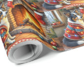 Border Collie Fireplace with Christmas Lights Cadeaupapier (Rol Hoek)
