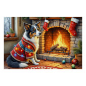Border Collie Fireplace with Christmas Lights Perfect Poster (Voorkant)