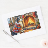 Border Collie Fireplace with Christmas Lights Rechthoekige Sticker (Envelop)