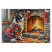 Border Collie Fireplace with Christmas Lights Snijplank (Voorkant)