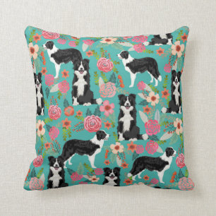Border Collie Floral Dog Pillow Kussen