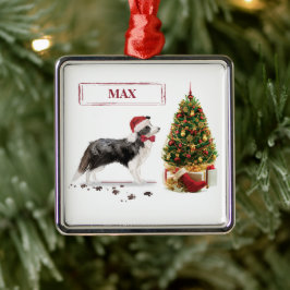 Border Collie Funny kersthond met boom Metalen Ornament