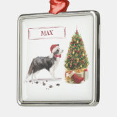 Border Collie Funny kersthond met boom Metalen Ornament (Links)