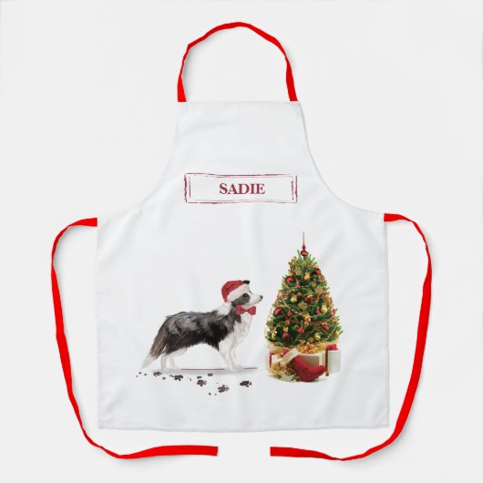 Border Collie Funny kersthond met boom Schort (Voorkant)