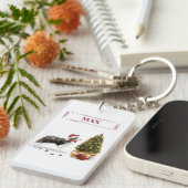 Border Collie Funny kersthond met boom Sleutelhanger (Voorkant Rechts)