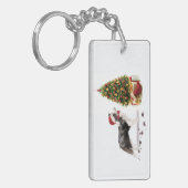 Border Collie Funny kersthond met boom Sleutelhanger (Voorkant Links)